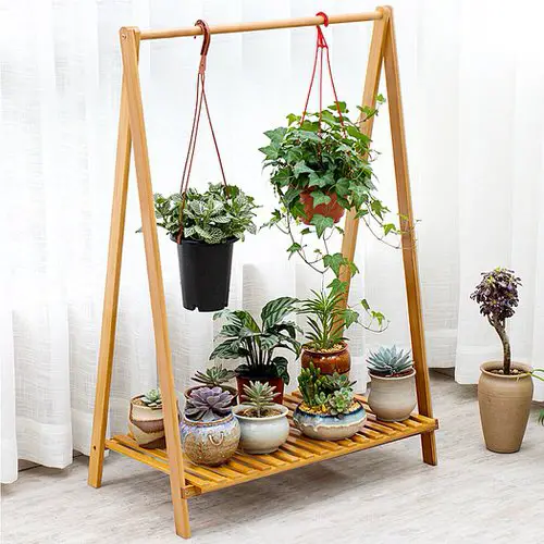 Wooden Clothing Rack with Plants