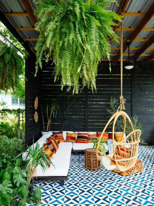 DIY Patio Garden Ideas Hanging Ferns with Chair