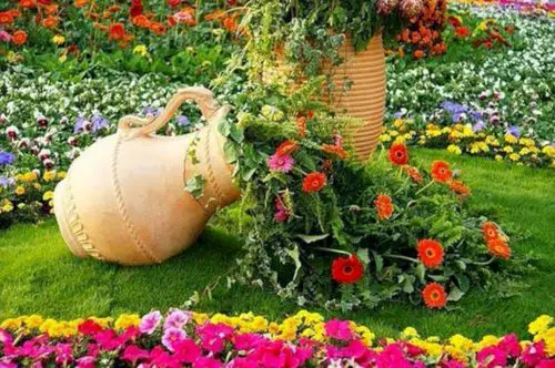 golden urn in garden