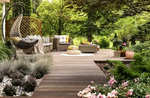 Patio with a Wooden Walkway