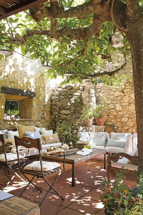 A Covered Patio with a Large Tree