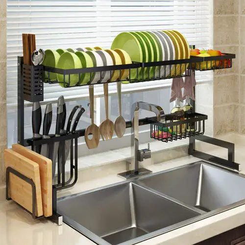 Set a Dish Drying Rack On the Wall Along with Sink