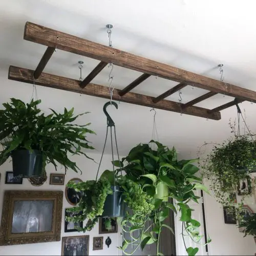 Wooden Ladder Suspended By Hooks