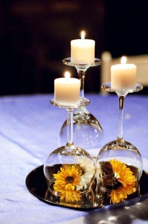 Wine Glass Centerpiece with Sunflowers