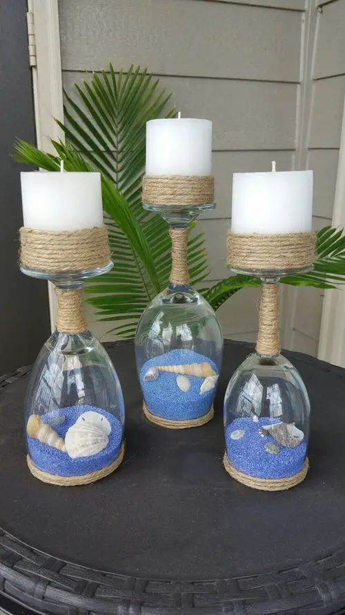Wine Glasses with Colored Beach Sand
