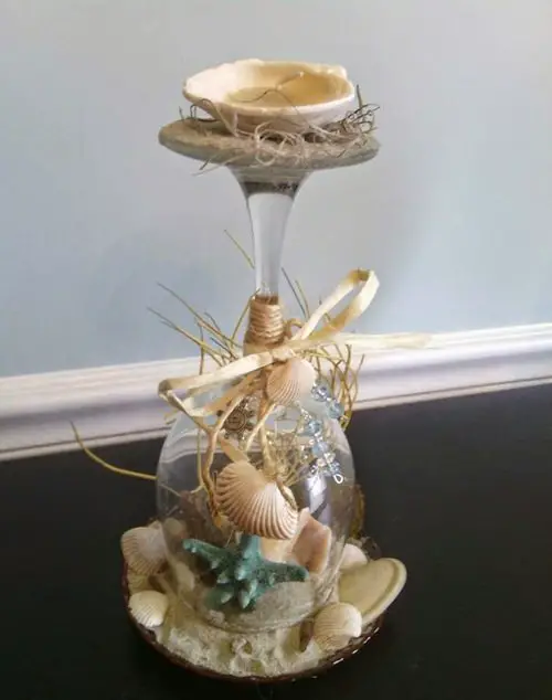 Beach Themed Wine Glass Candle Holder