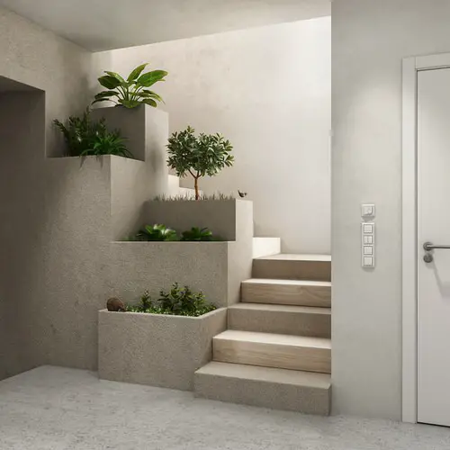 Cement In-Built Planters by the Stairs