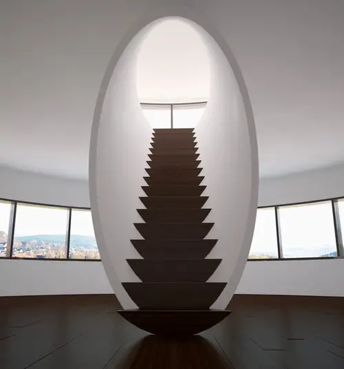 Oval White and Brown Modern Staircase
