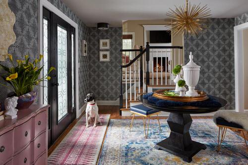 Colorful Patterned Rug and Calla Lily