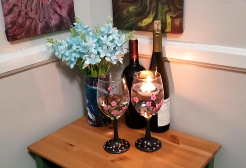 Painted Wine Glass for Candles