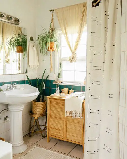 Shower Curtain, Bath Mat, and Handwoven Towels