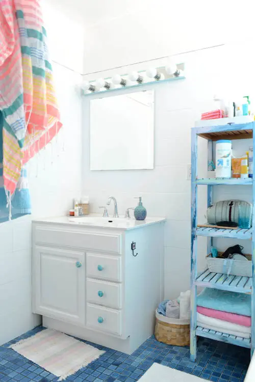 Colorful Towel with a Tall Blue Rack