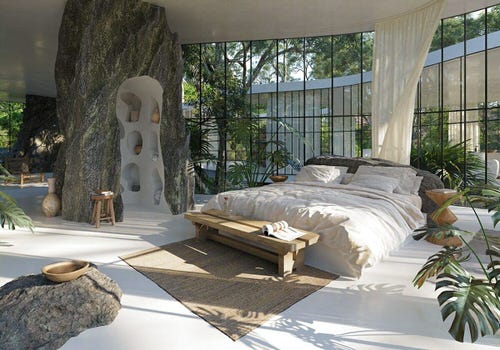 Jungle Themed Bedroom with Glass Walls