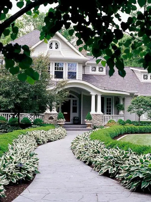 A Line of Variegated Plants Front Yard Landscaping Ideas 11