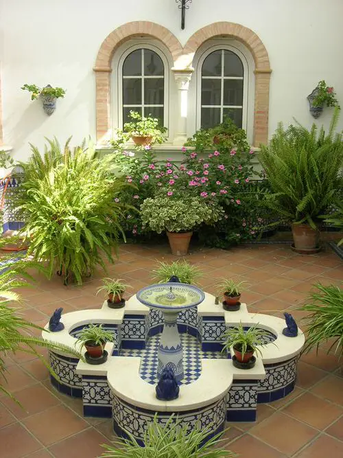 Moroccan Front Yard Fountain with Plants