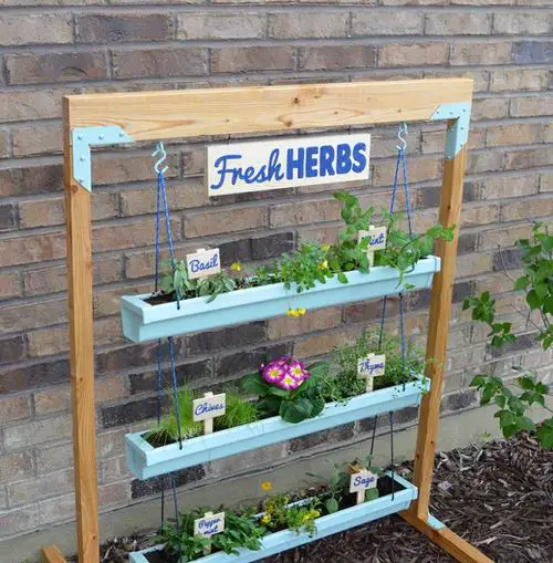 Hanging Gutter Garden for Fresh Herbs and Blooms
