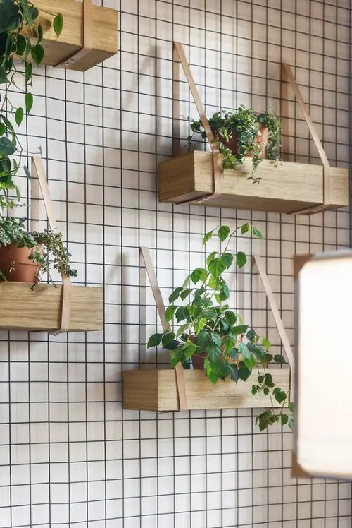 Hang Floating Plant Boxes on a Metal Mesh