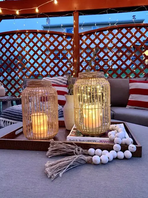 Patio Lantern with Fairylights in the Backdrop