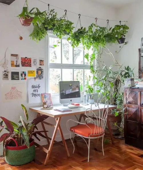 Suspend a Wire Across the Room and Hang Plant Baskets