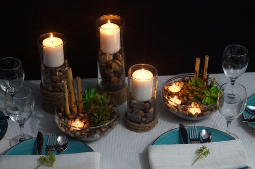 Candles, Bamboo, and Succulents