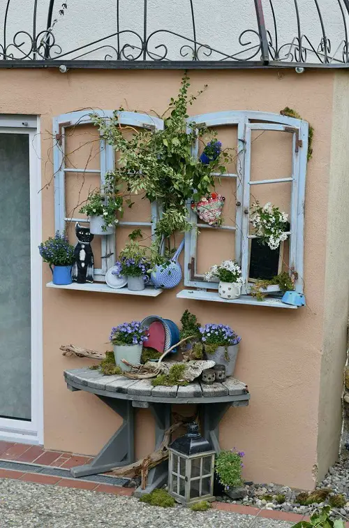 Reuse Antique Windows to Display Vines and Flowers