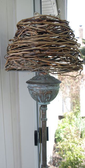 Wavy Willow Lampshade with Rustic Stand