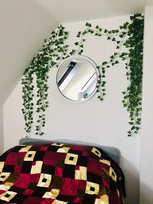 Green Ivy Cascading Around a Round Mirror