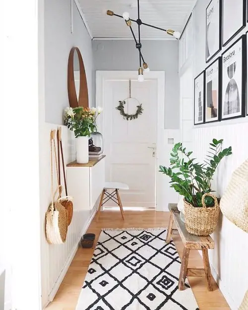 ZZ Plant in Rattan Planters Along with a Monochrome Rug