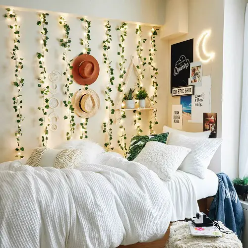 Illuminating Green Vines Hanging Down the Wall