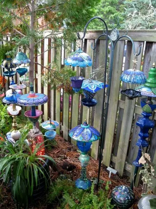 Beautiful Blue Lamp Stand by the Garden Fence