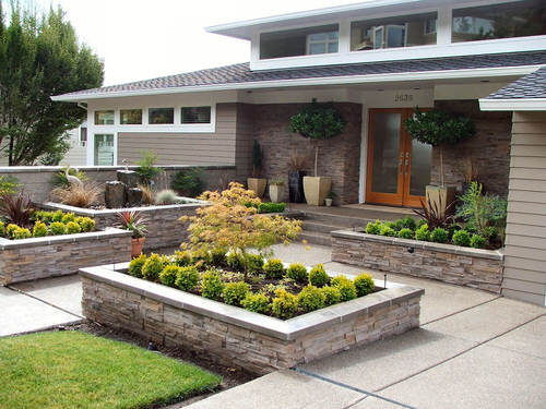 Front Porch Garden Beds with Tall Planters