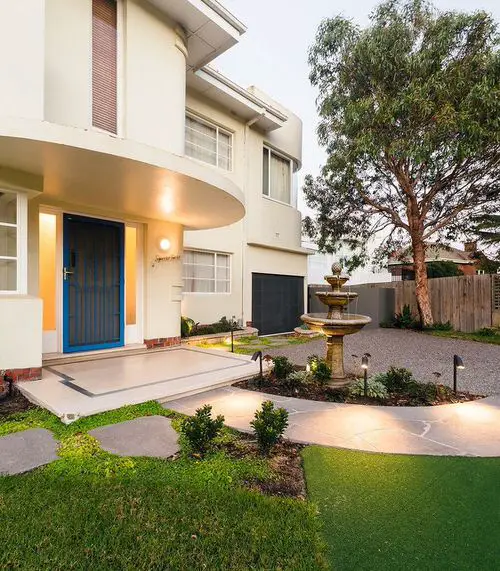 Eye-Catching Front Yard Landscaping Ideas Tiered Fountain Feature for a Luxury Look