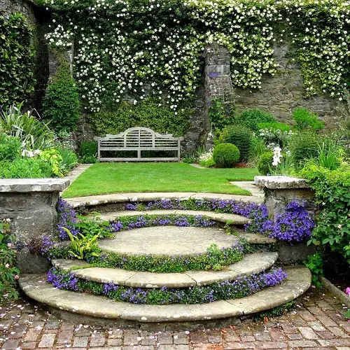 Lace Up the Garden Stairs with Ribbons of Purple Blooms