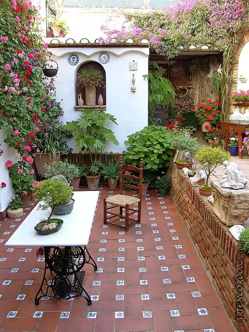 Pave Stenciled Tiles and Train Colorful Creepers on the Wall