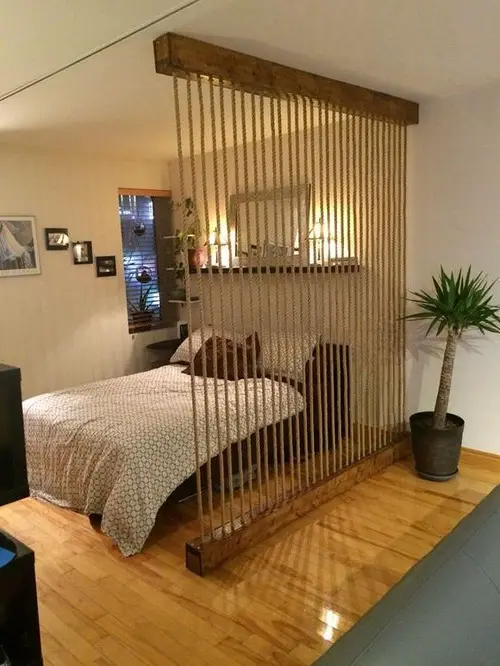 Rope Divider for a Cozy Bedroom