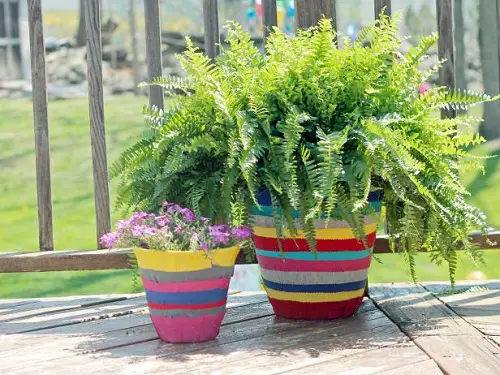 Plastic Pots Transformed into Colorful Planters