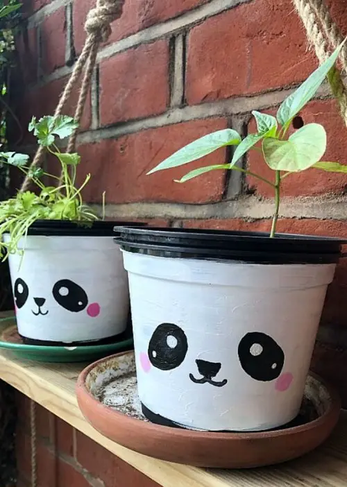 Upcycled Plastic Pots Made into panda