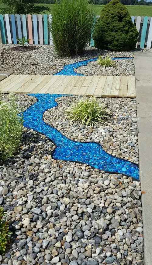 Artificial River Bed Feature with Blue Stones