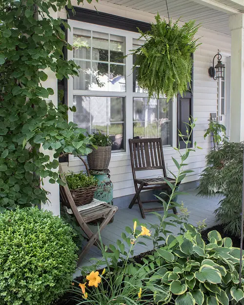 Small Shady Porch with Hostas and Ferns