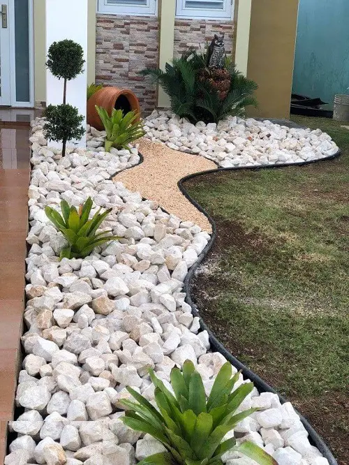 Succulents on Limestone and Gravel Chipping
