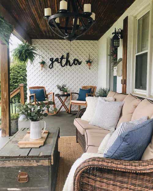Hanging Ferns and Wooden Furniture Setting Vintage Vibes