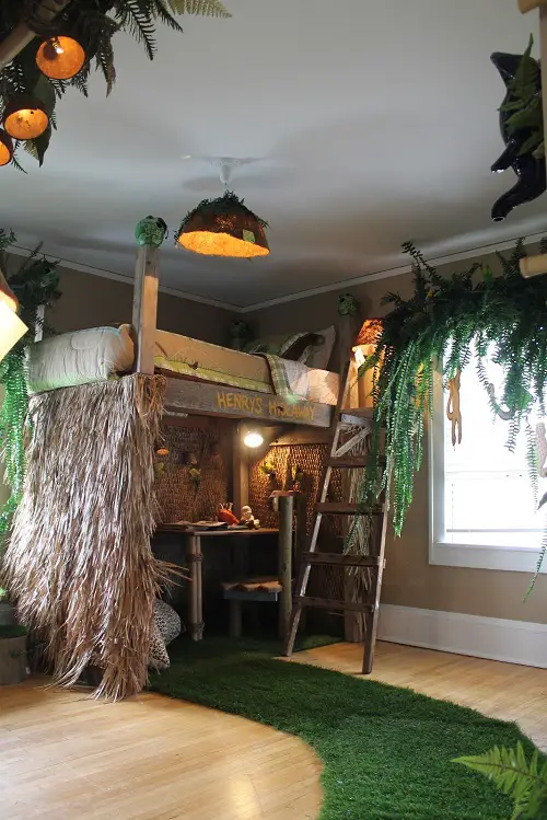 Jungle Room with Ferns Hanging Around