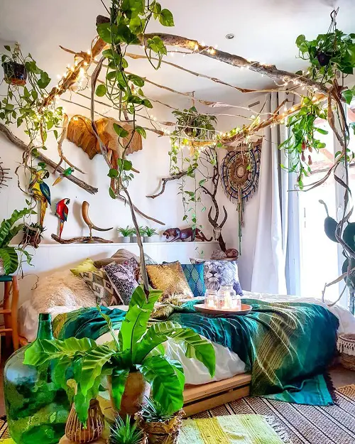 Tropical Bedroom with a Bohemian Touch
