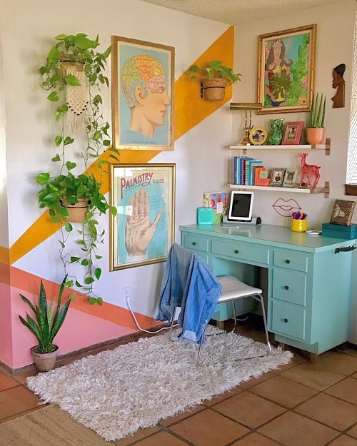 An Artist's Corner with Vining Plants on the Wall