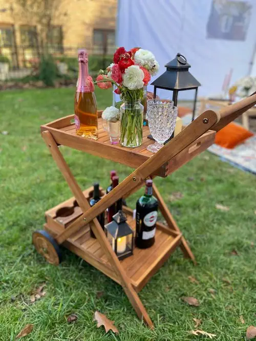 Budget Patio Ideas For Small Backyards et a Movable Wooden Bar Cart