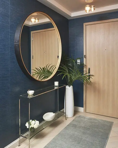 Tall Foyer Palm by the Round Mirror decor