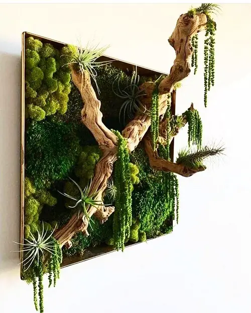 Wall-Mounted Moss Garden with Faux Driftwood Trunk