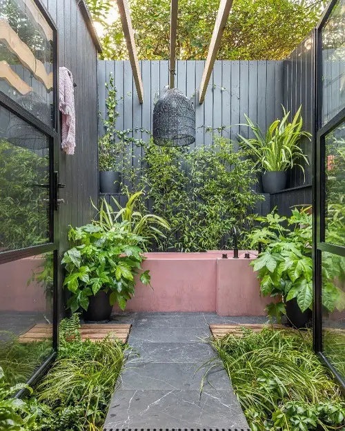 Jungle Bathroom Outdoor Bathtub Surrounded by Greenery