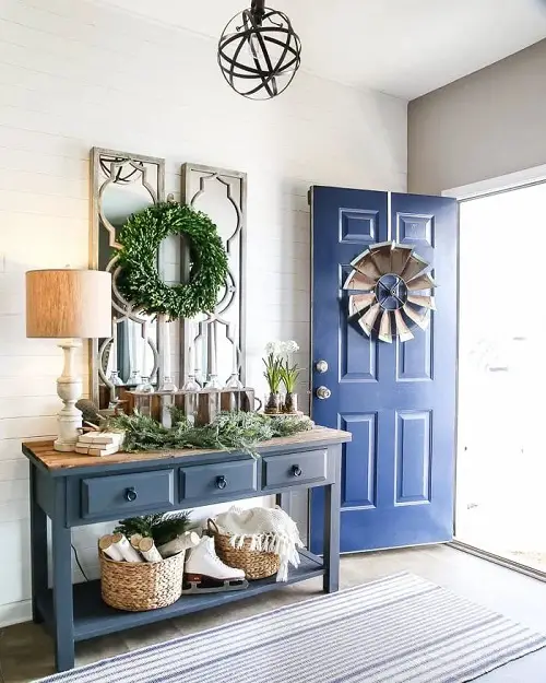 Foyer Decor with Wall and Door Wreath
