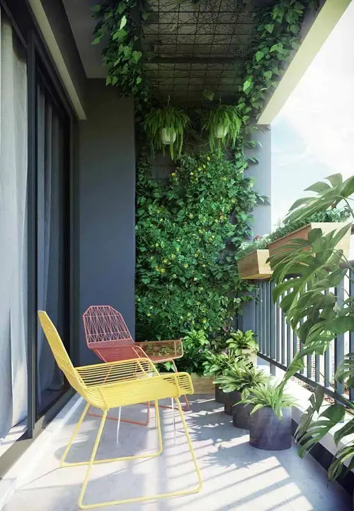 Open Balcony Ceiling Edged with Vines and Ferns